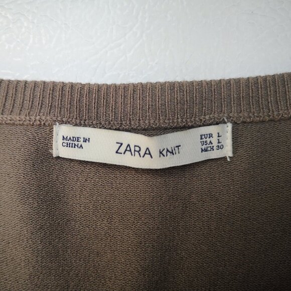 Zara Knit Ladies Size Large Lightweight Taupe Button Front Cardigan - Picture 3 of 14